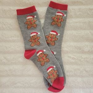 Festive Gray and Red Gingerbread Socks